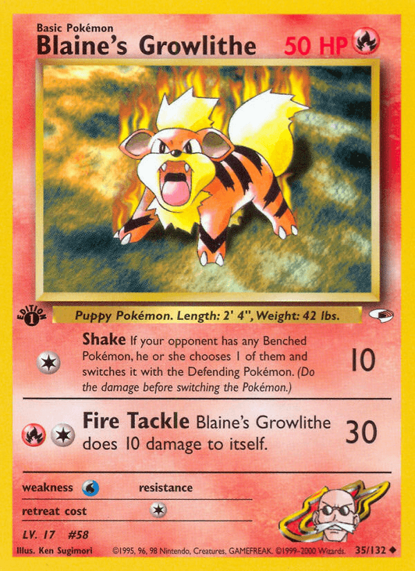 Blaine's Growlithe Pokémon card