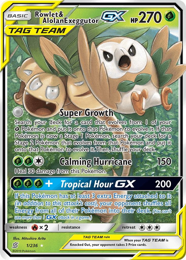 Rowlet & Alolan Exeggutor-GX — Rare Holo GX