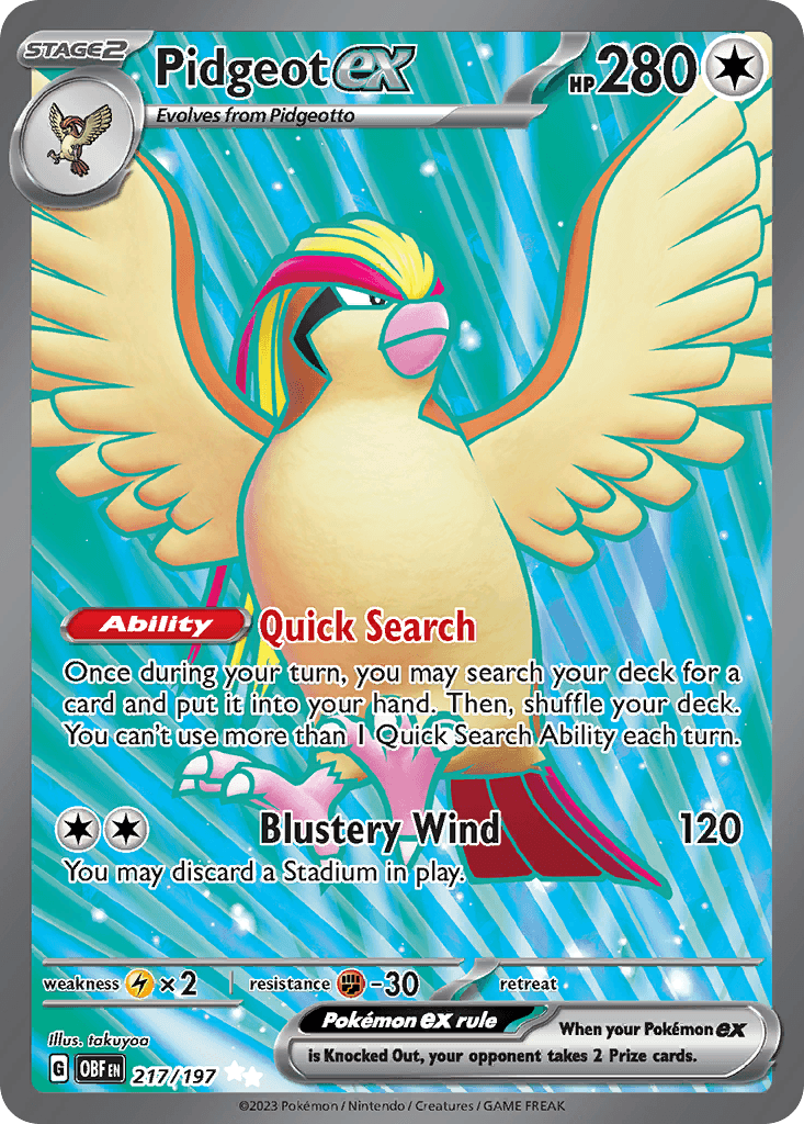 Pidgeot ex Pokémon card