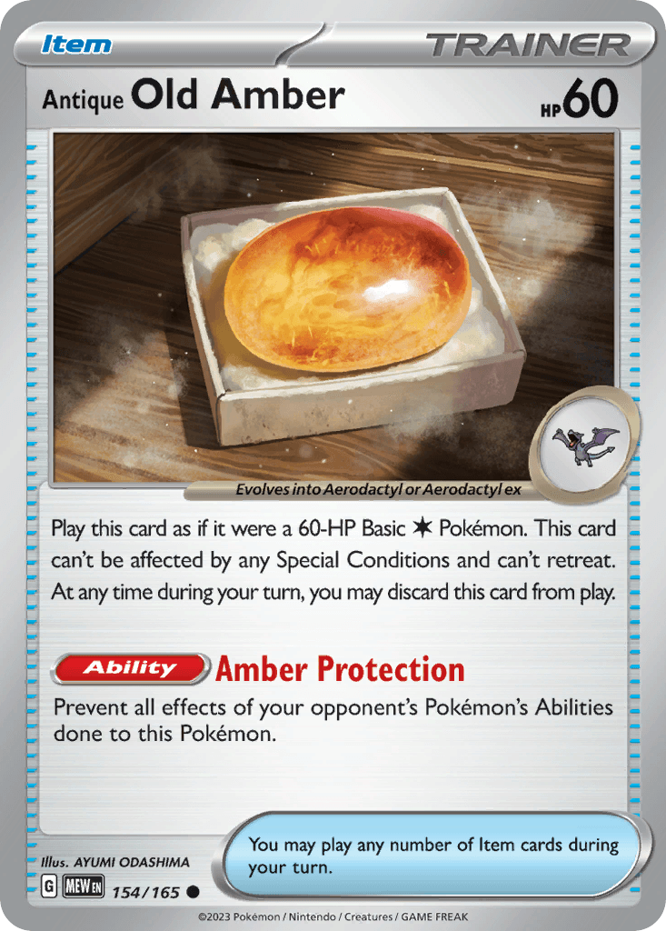 Antique Old Amber Pokémon card