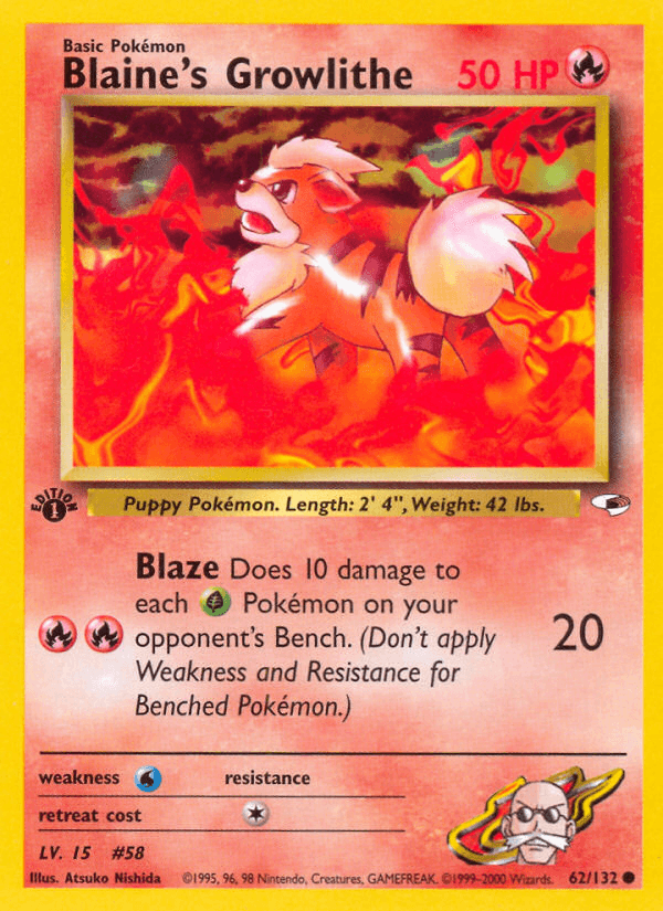 Blaine's Growlithe Pokémon card